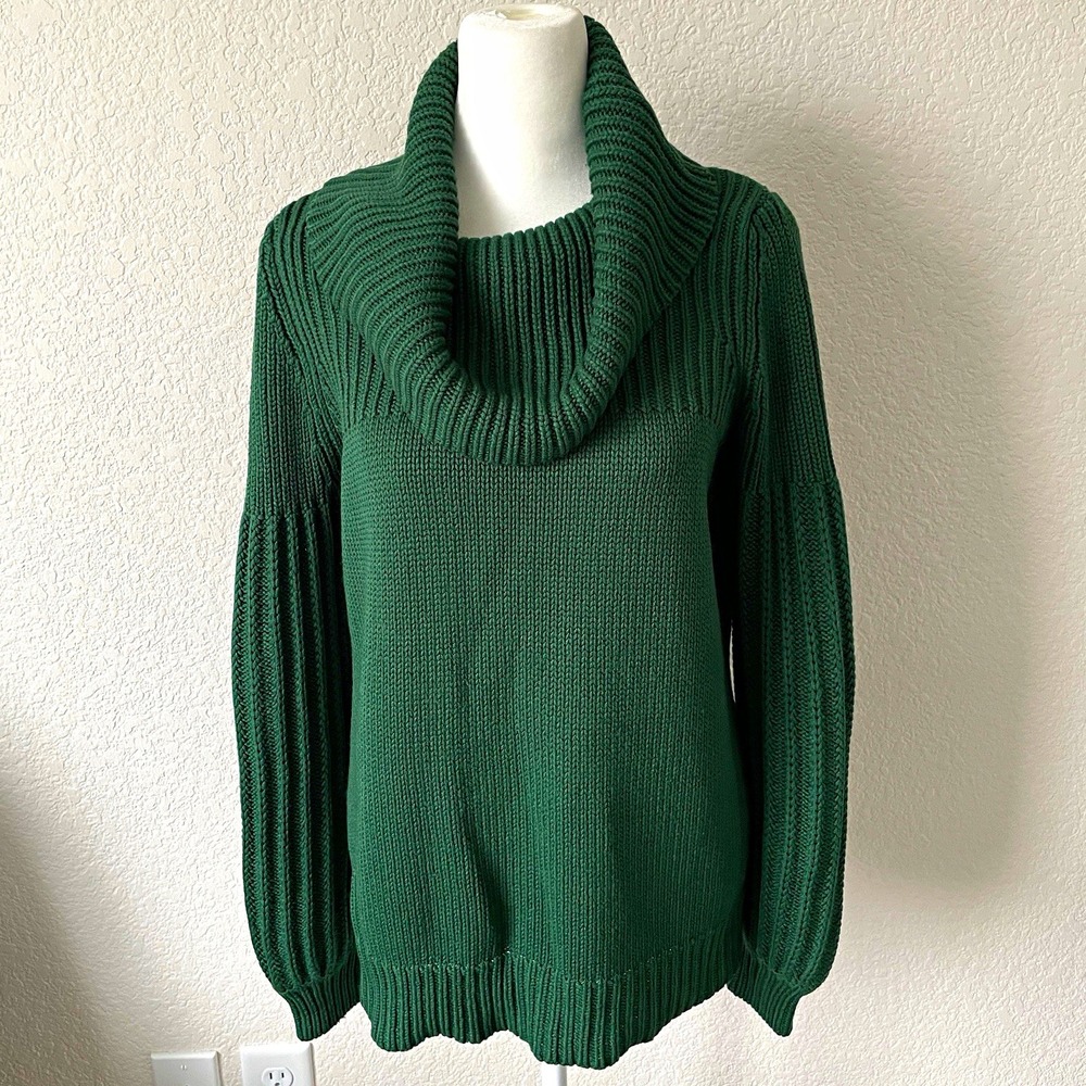 Ana A New Approach Womens L Ribbed Cowl Neck Sweater Dark Green Boho Peasant Y2K
